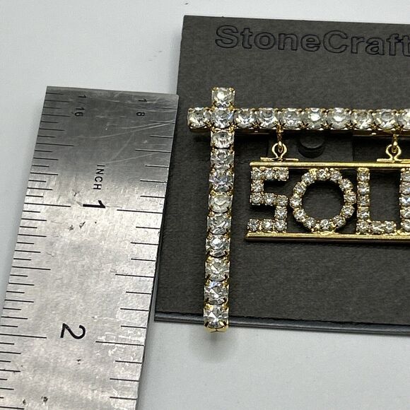 Realtor "SOLD" Dangling Shingle Rhinestone Professional Pin - 1 1/2 Inches - Picture 5 of 6